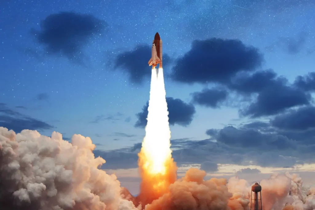 Rocket launch representing the growth of Brownbag Design, a Cleveland branding and website design agency.